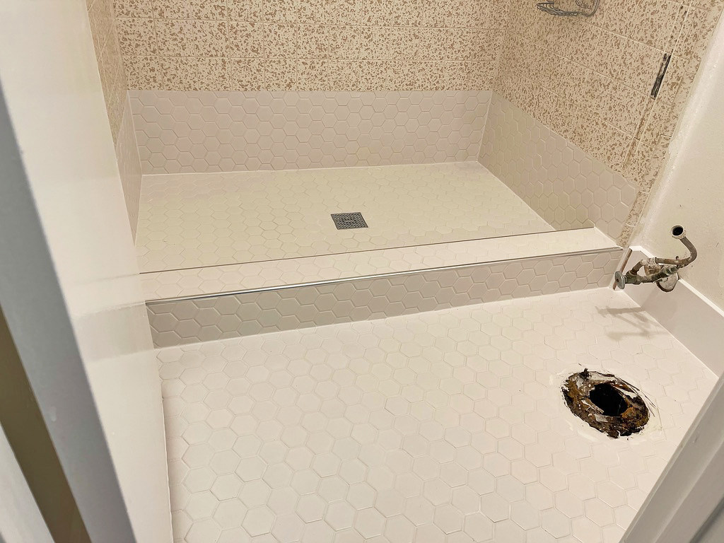 Bathroom remodeling, shower base replace, tile installation AFTER2
